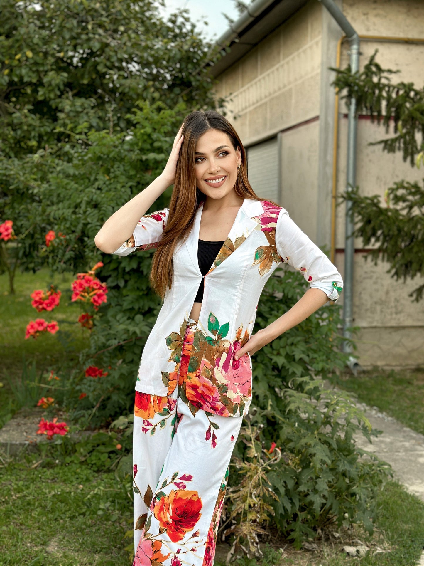 White Floral Printed Coord Set