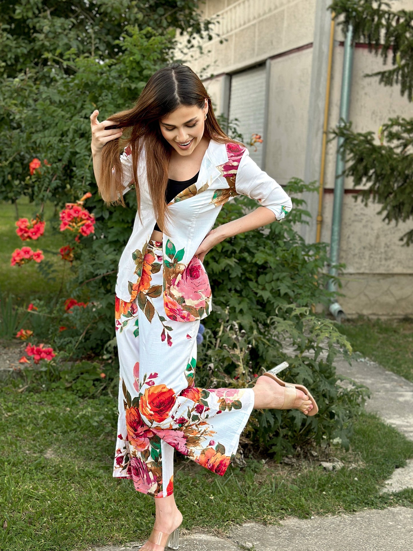 White Floral Printed Coord Set