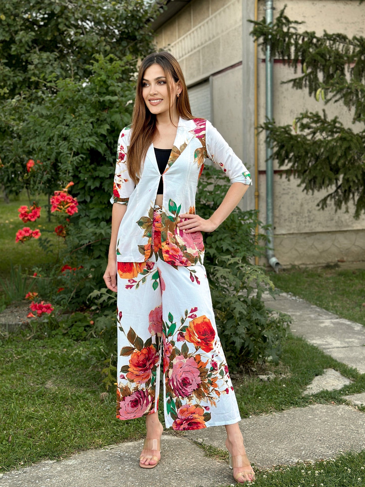 White Floral Printed Coord Set