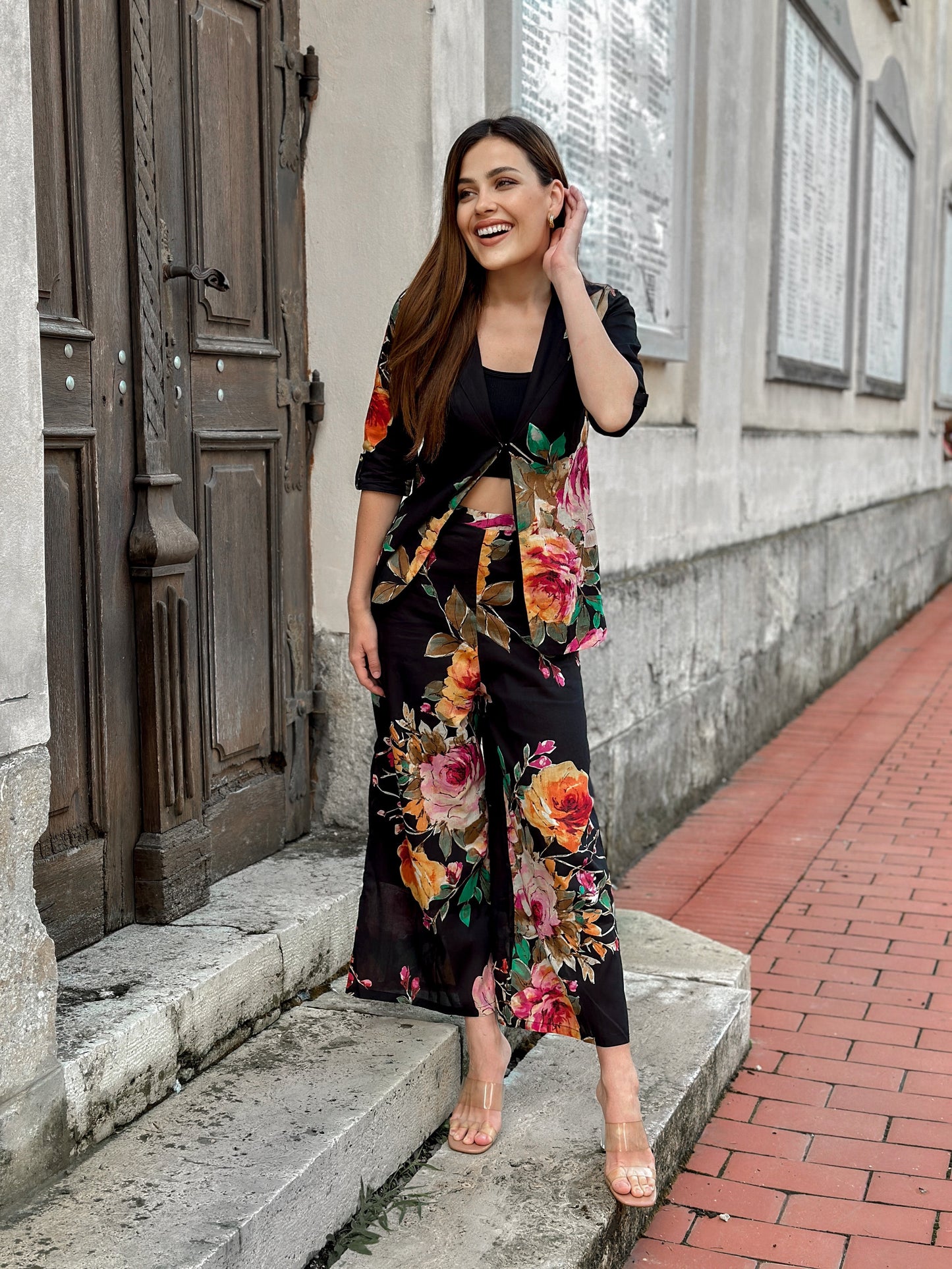 Black Floral Printed Coord Set