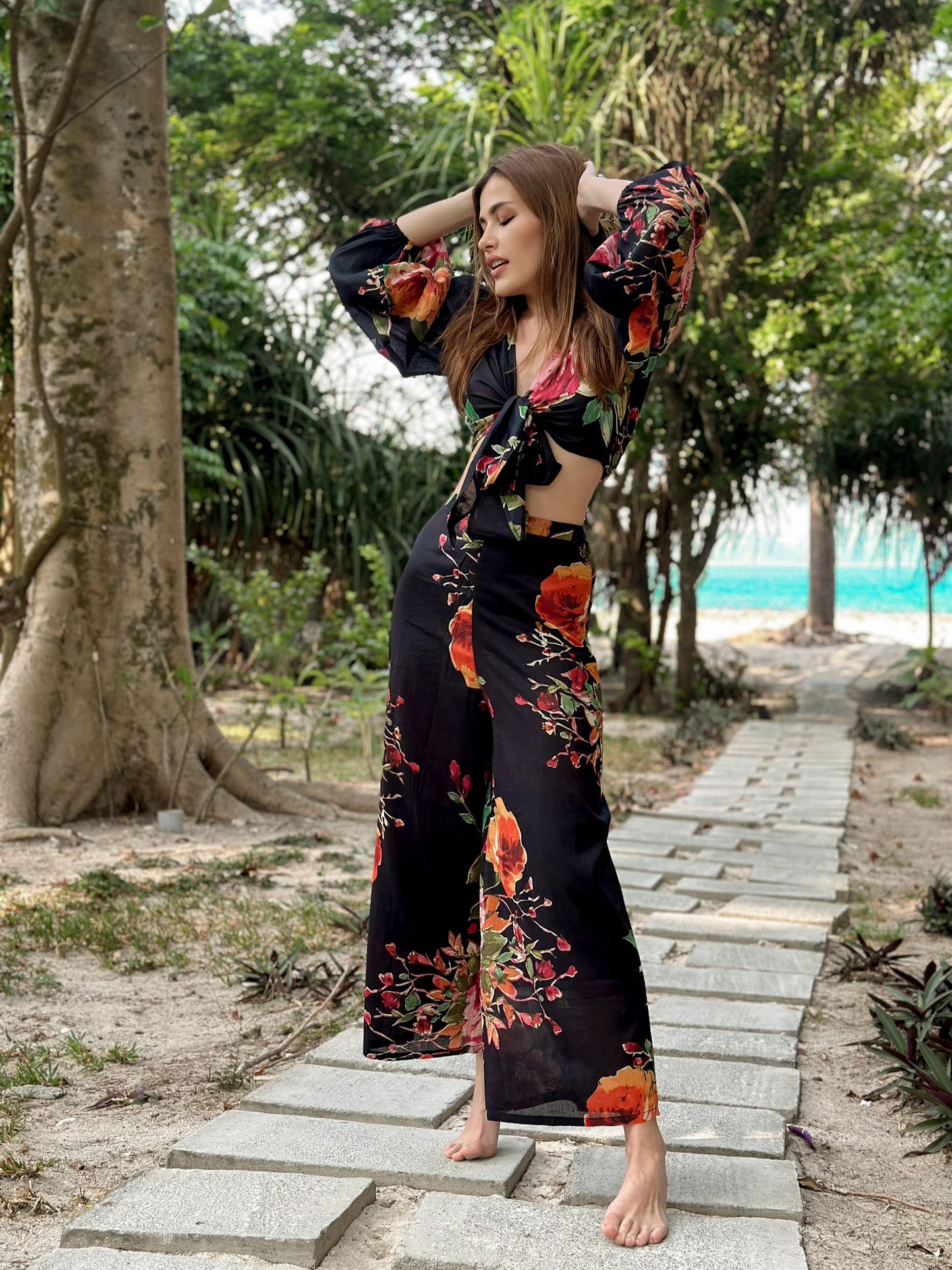 Black Floral Print Coord Set