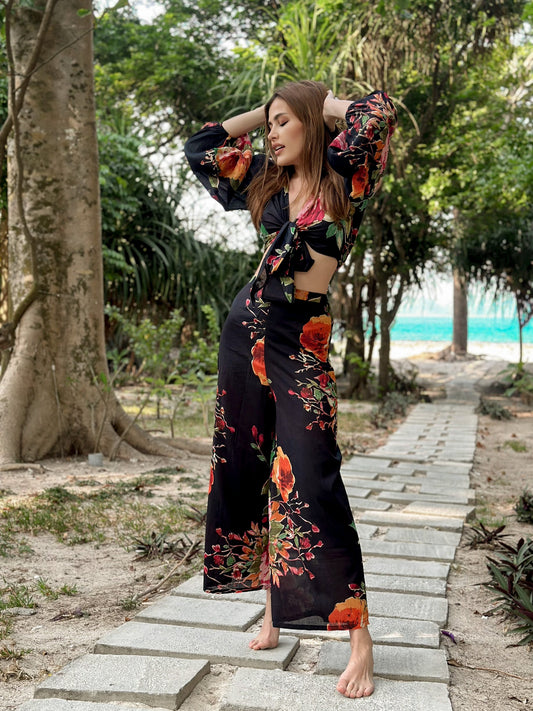Black Floral Print Coord Set