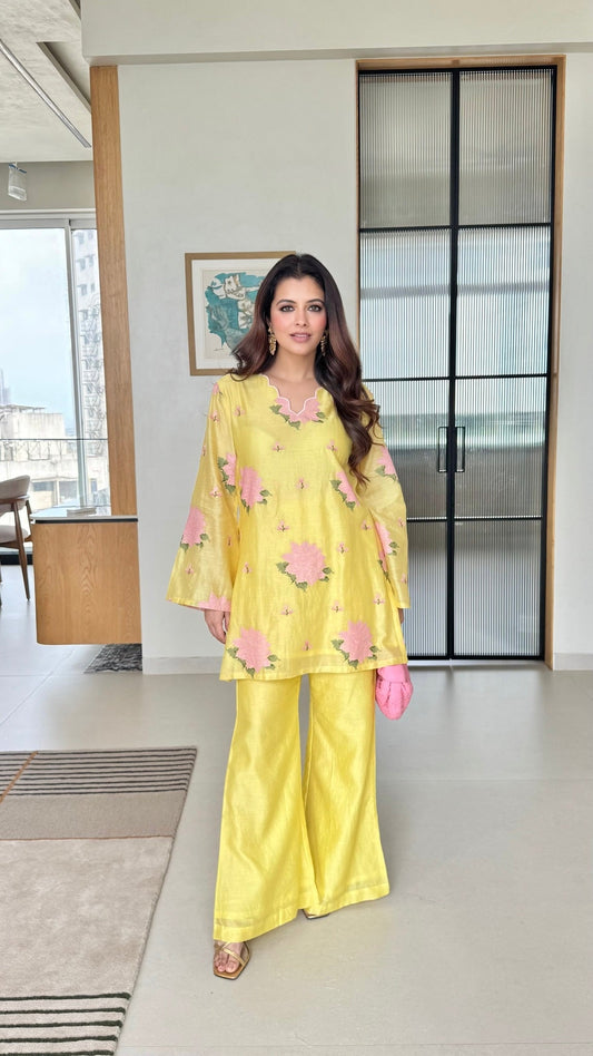 Yellow Embroidered Coord Set