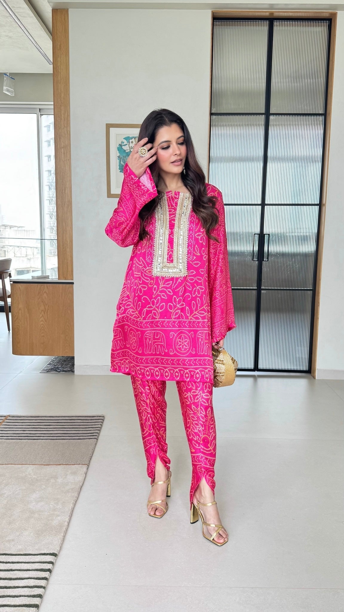 Pink Bandhej Suit Set