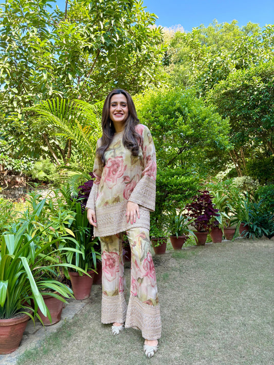 Floral Zari Beadwork Coord Set