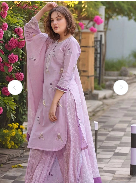 Kurta Lavender Bird Motif Cotton Kurti Set