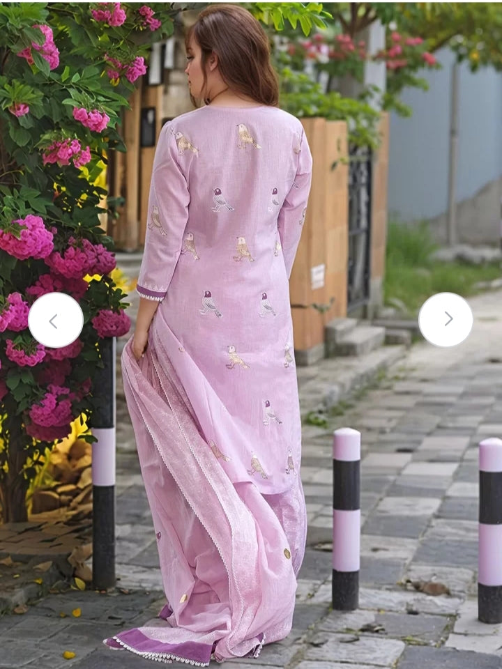 Kurta Lavender Bird Motif Cotton Kurti Set