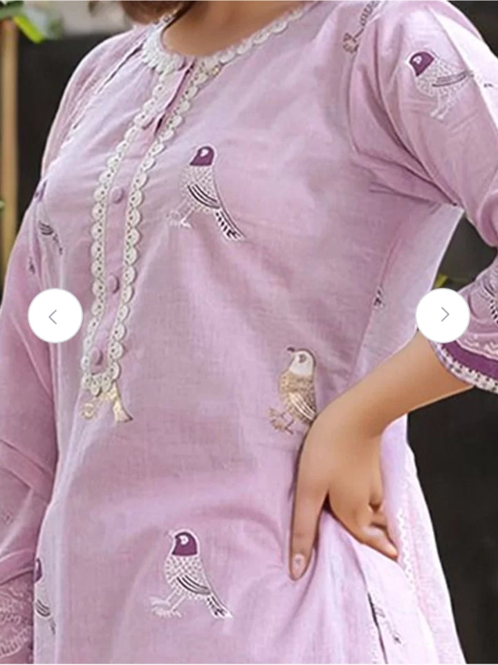 Kurta Lavender Bird Motif Cotton Kurti Set