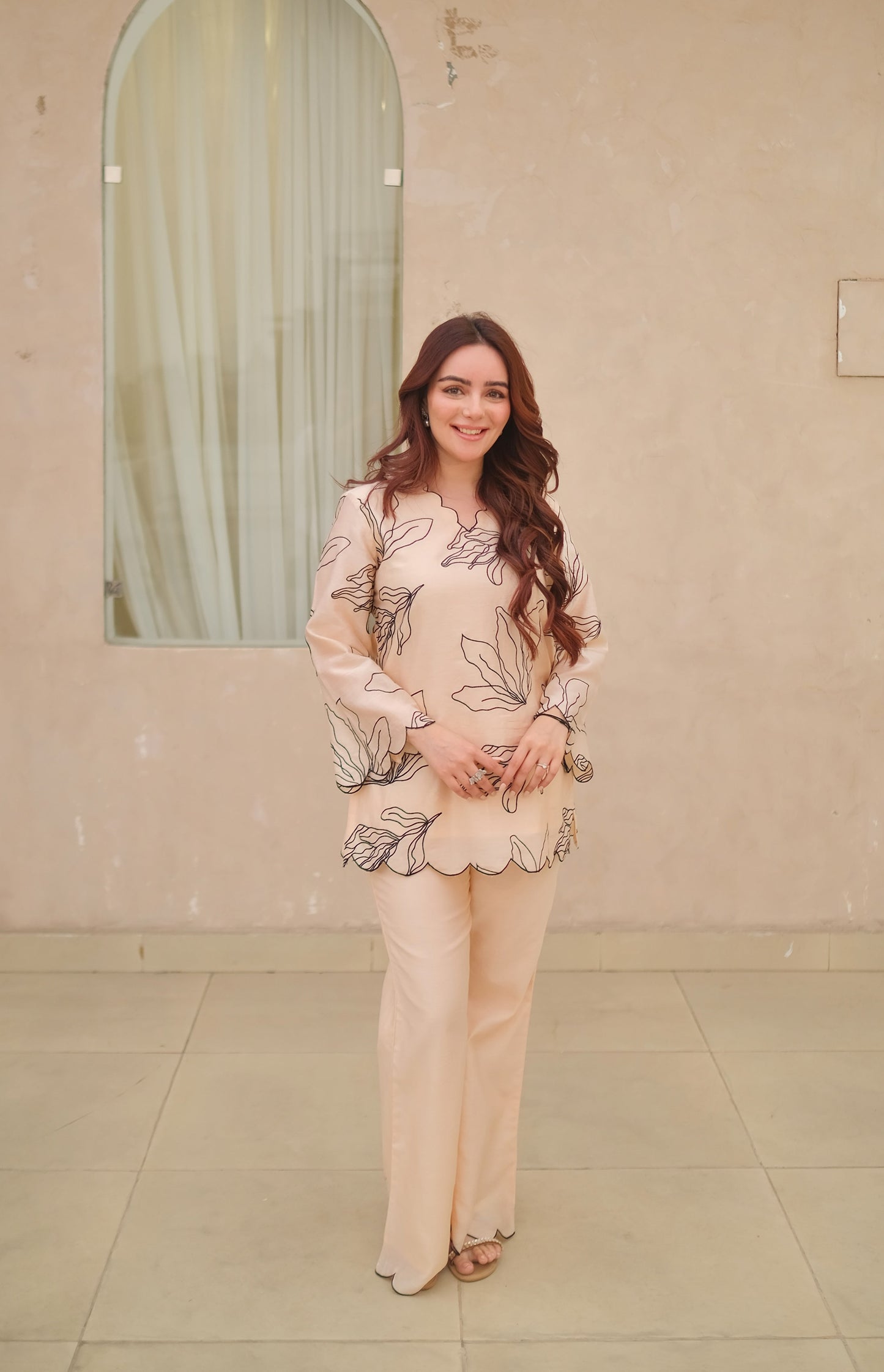 Soft Peach Embroidered Coord Set