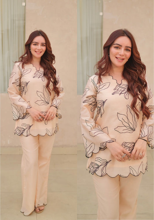 Soft Peach Embroidered Coord Set