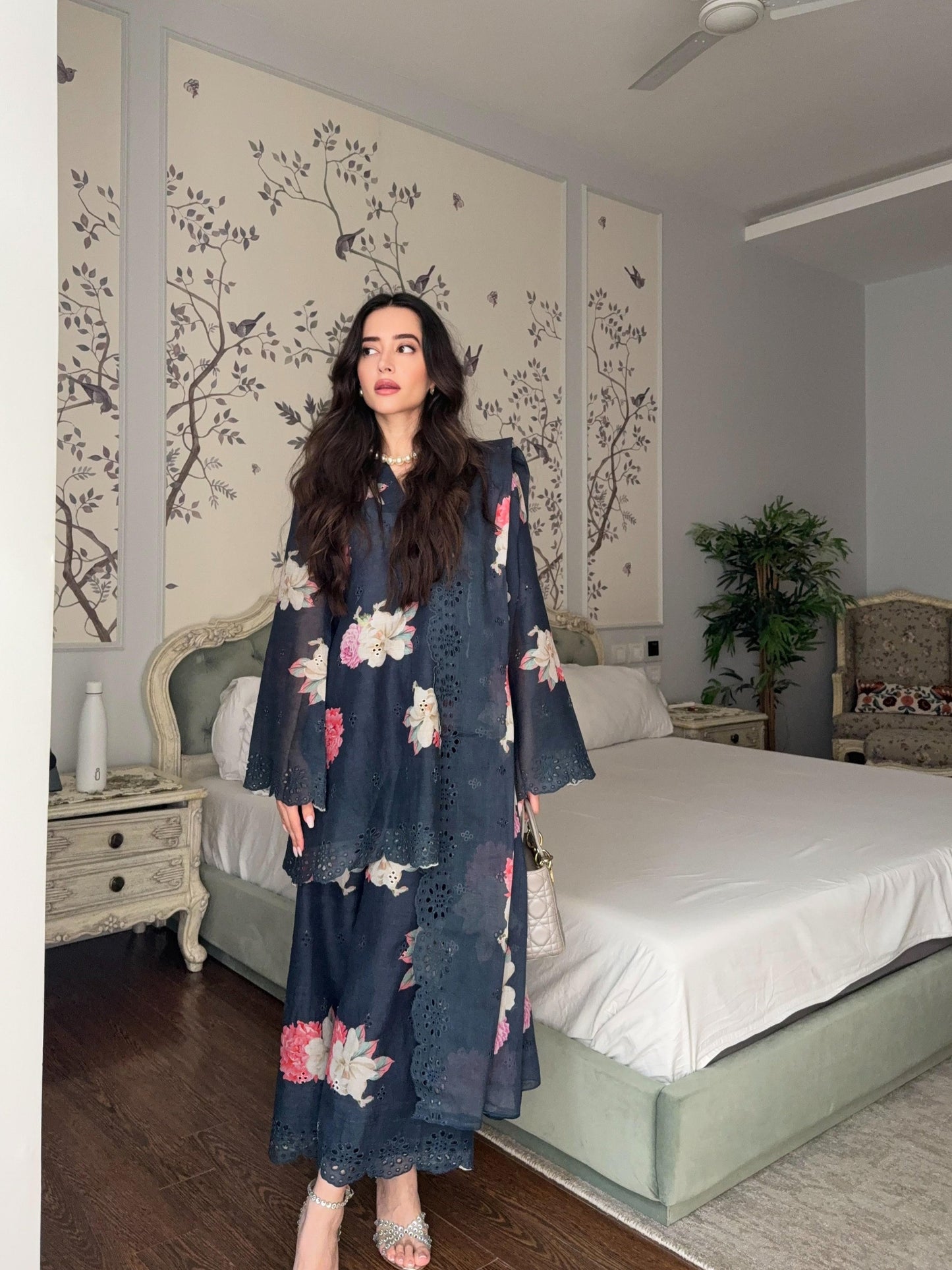 Blue Cutwork Floral Suit Set