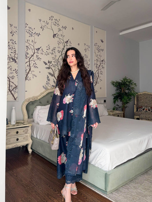 Blue Cutwork Floral Suit Set