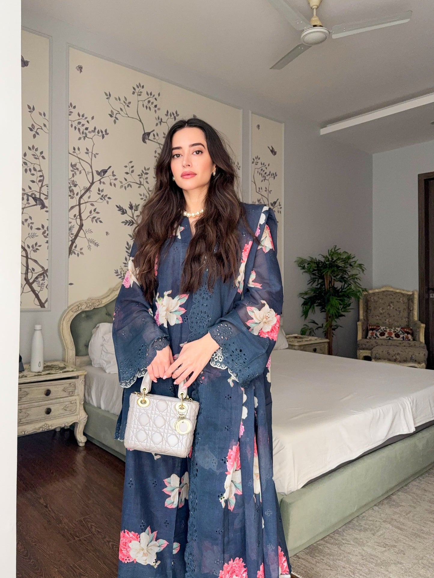 Blue Cutwork Floral Suit Set