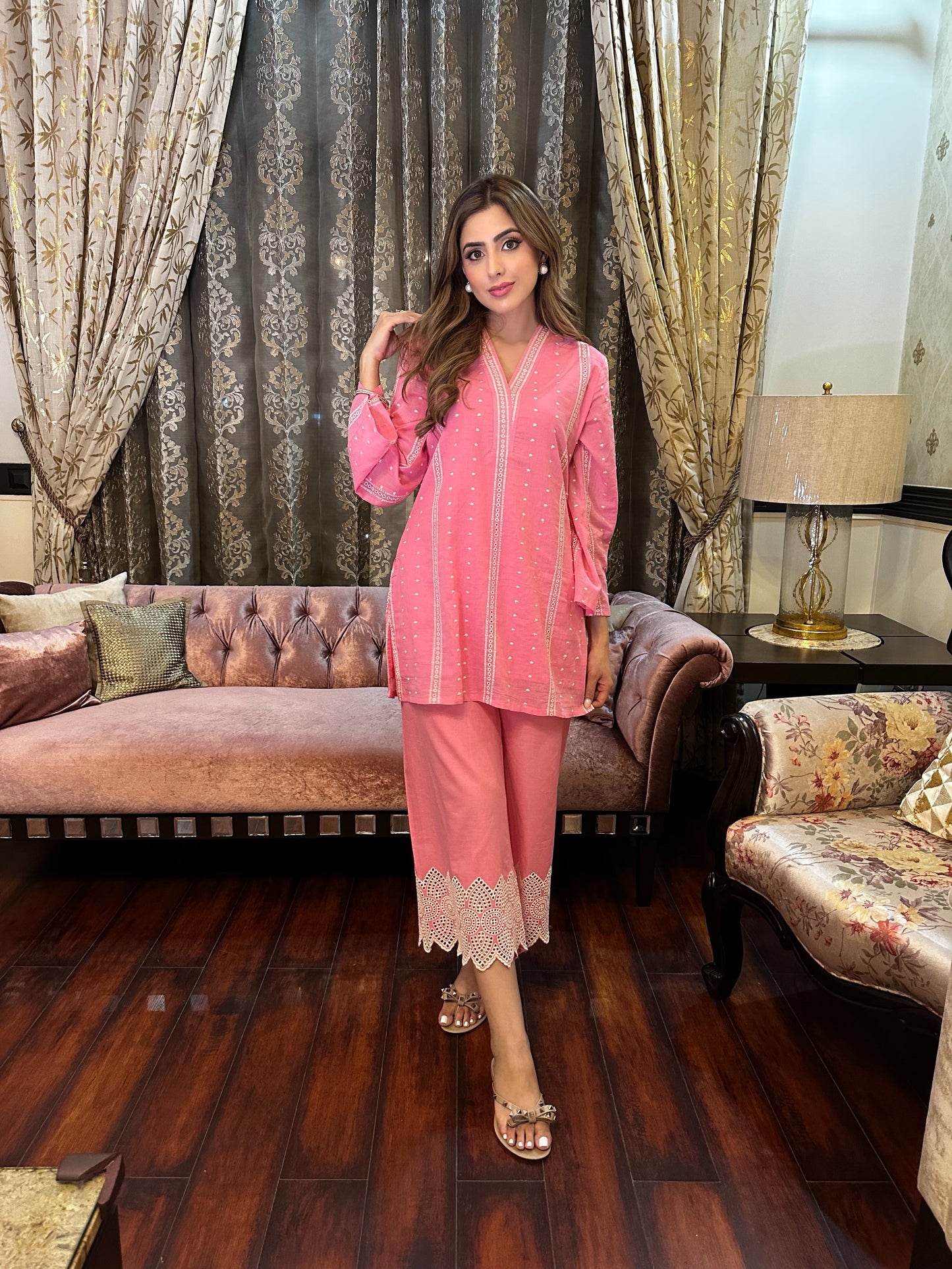 Summer Pink Cutwork Coord Set