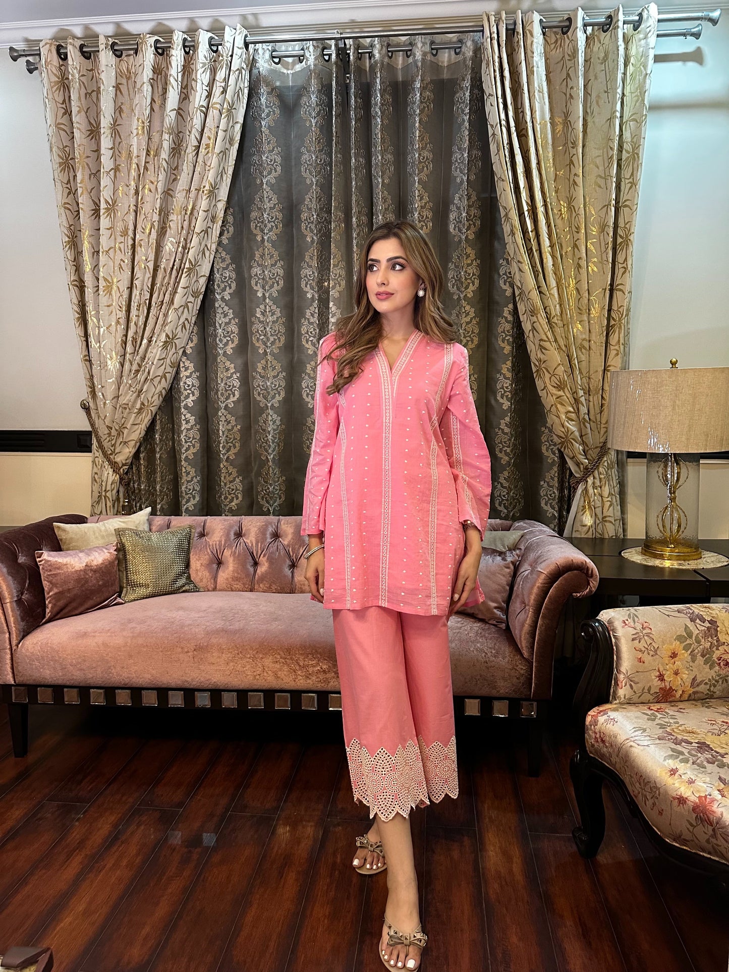 Summer Pink Cutwork Coord Set