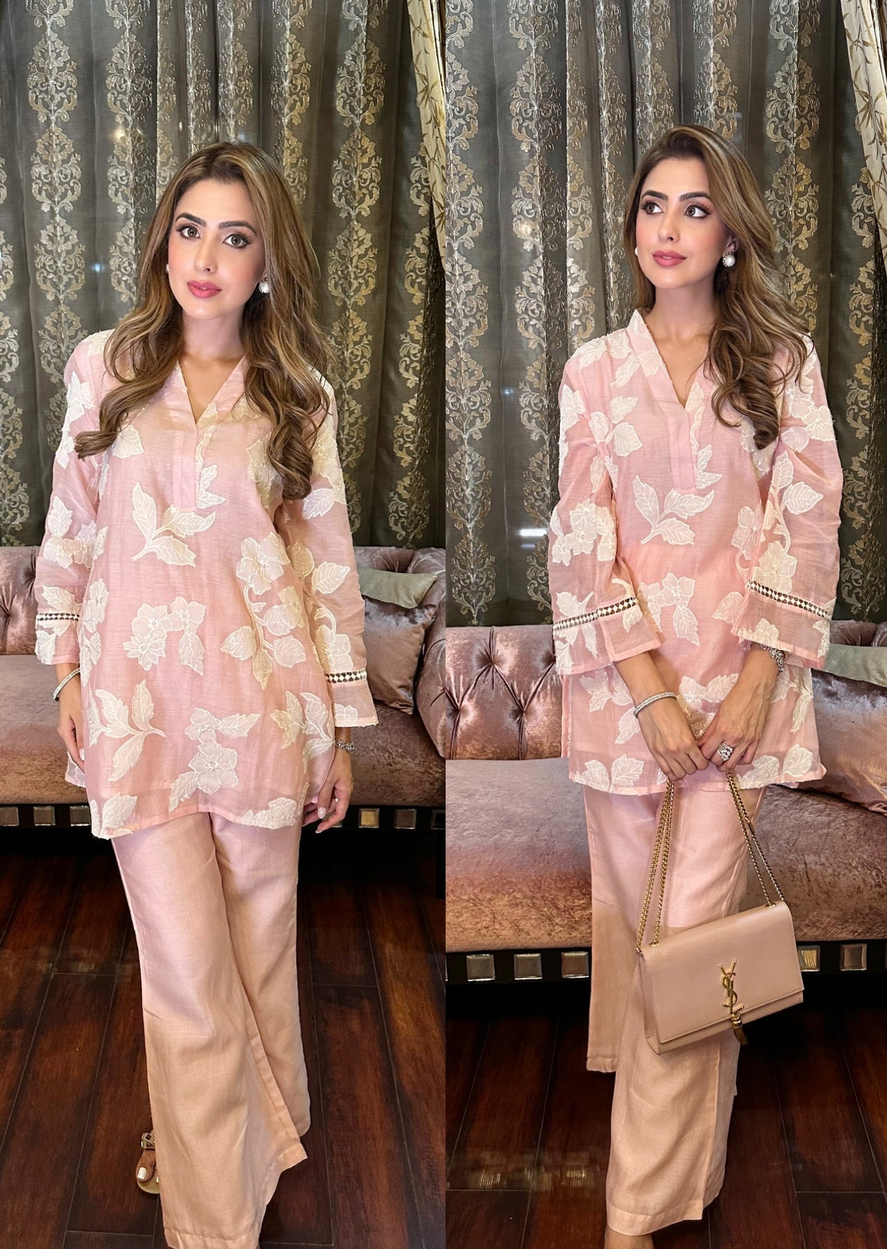 Soft Pink Cutwork Embroidery Floral Coord Set