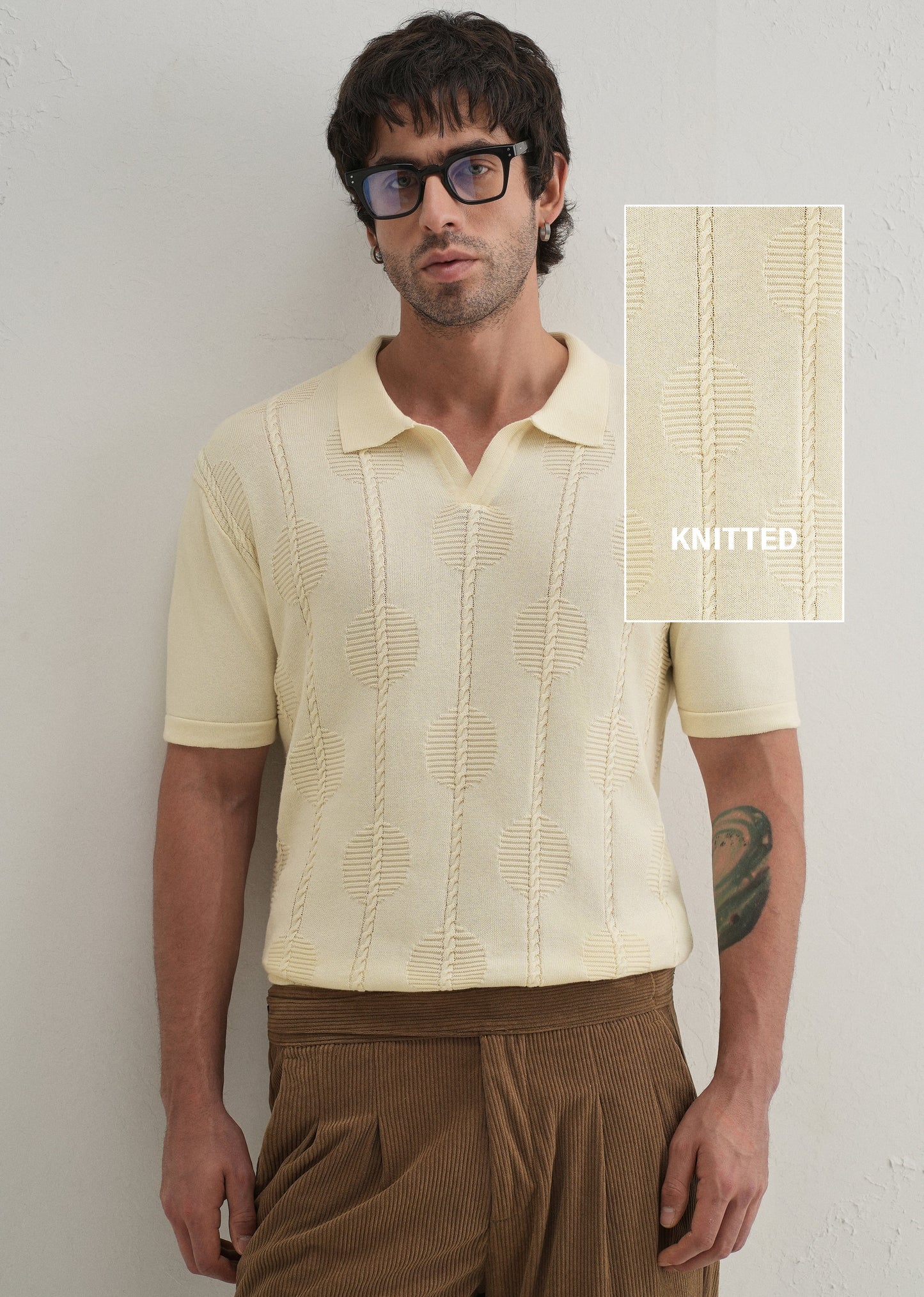 Knitted Cream Polo T-shirt