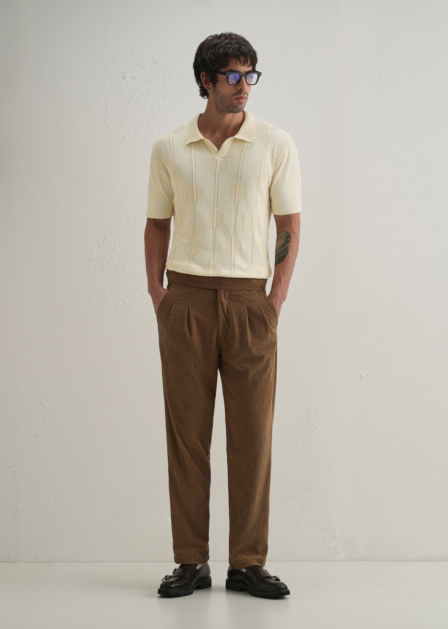 Knitted Cream Polo T-shirt