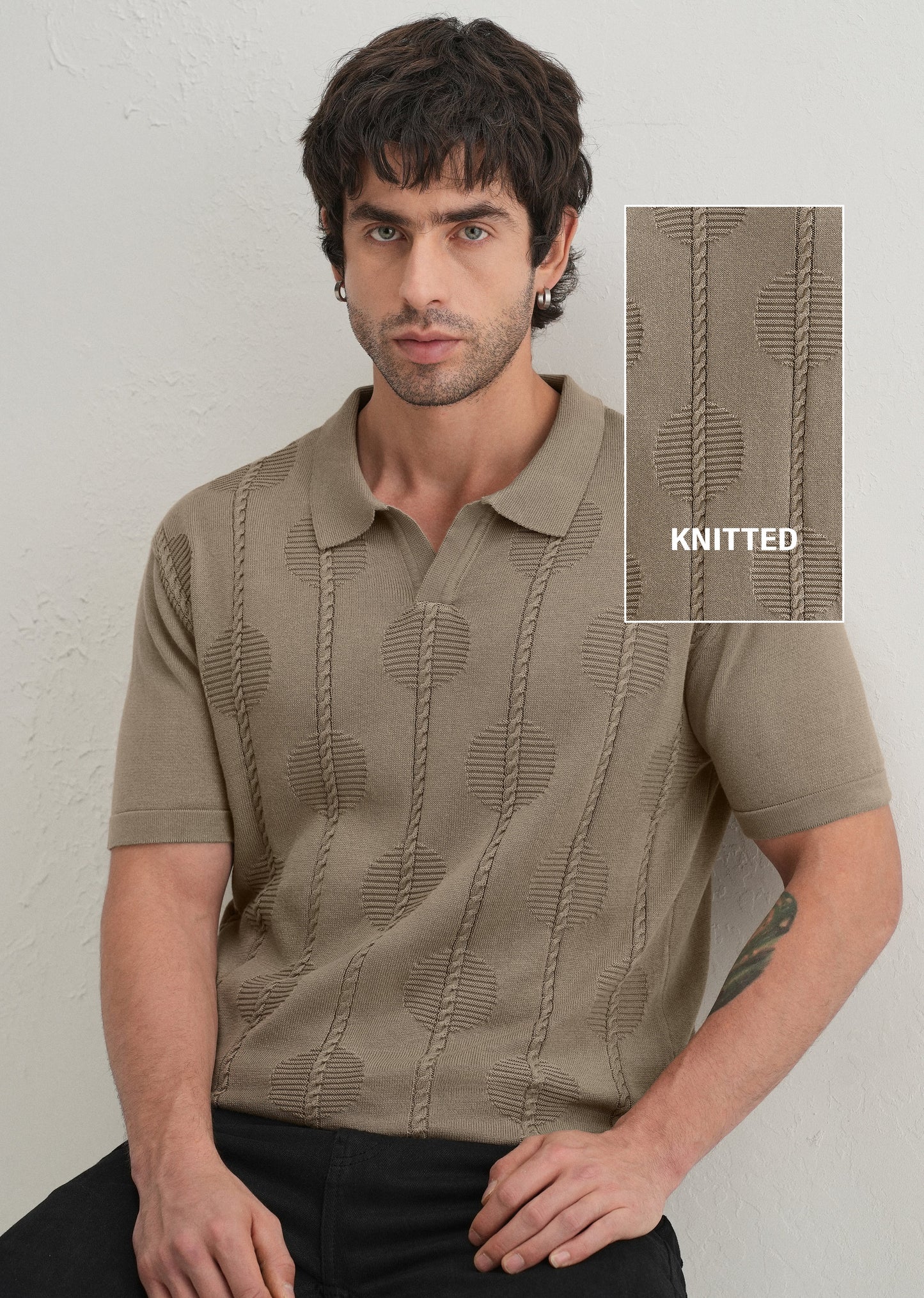 Knitted Taupe Beige Polo T-shirt