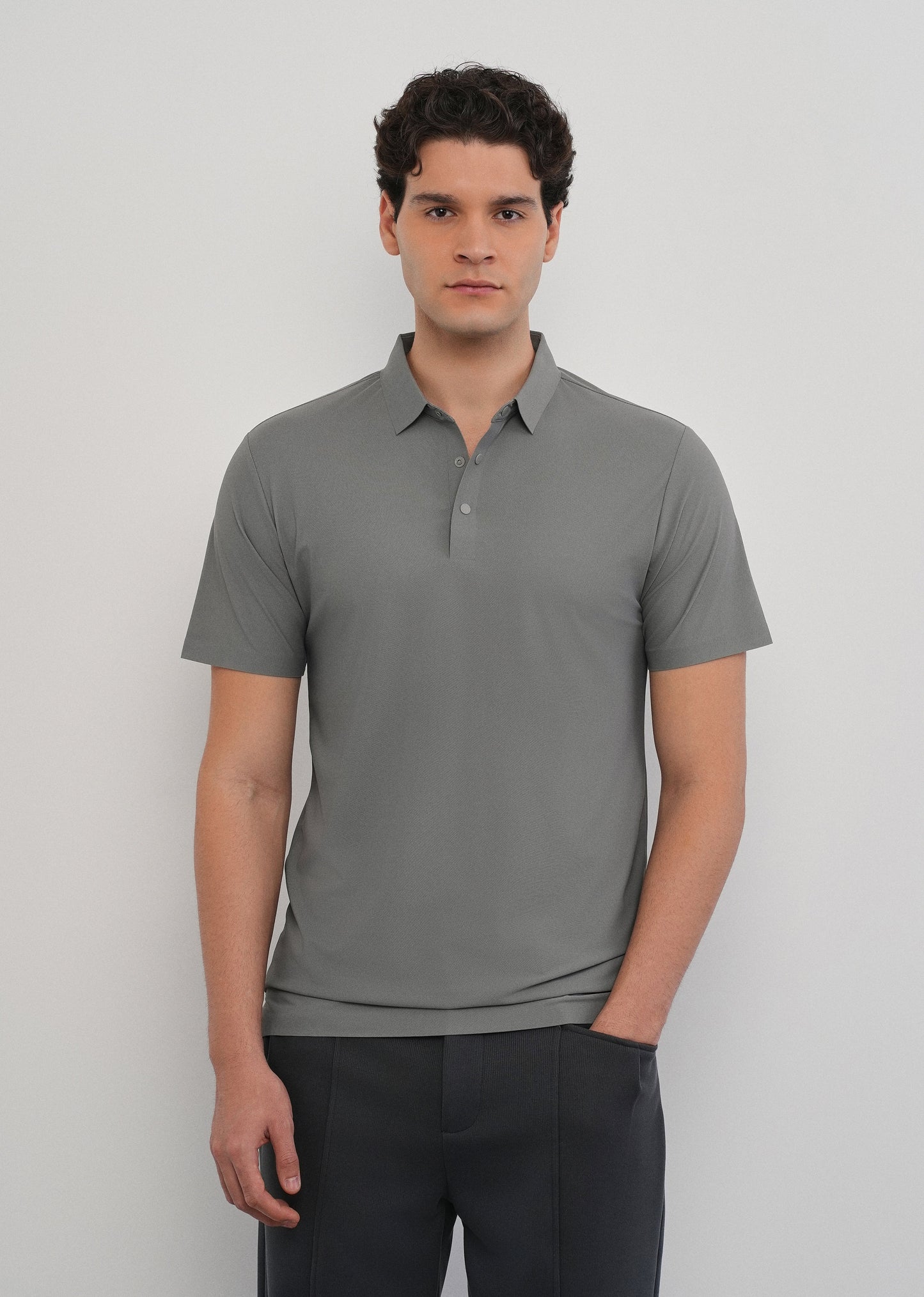 Light Grey Stitchless Polo Collar T-Shirt