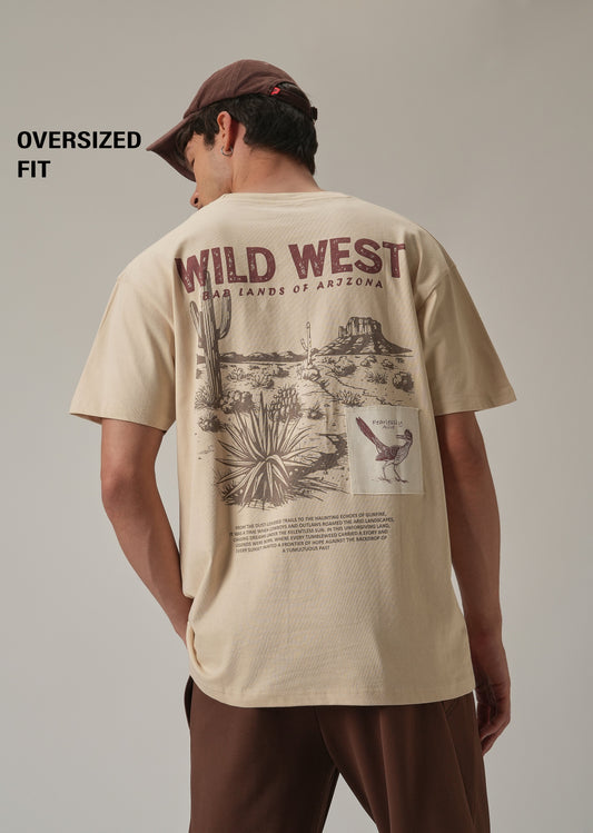 Light Beige Back Printed Oversized T-Shirt