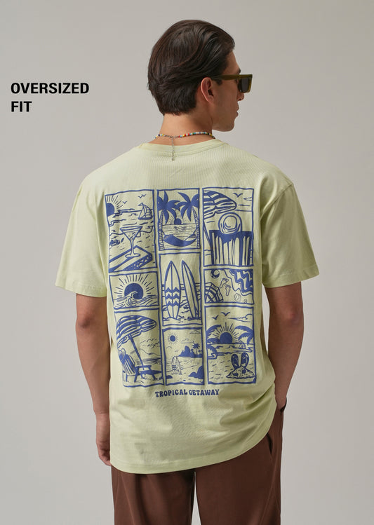 Light Green Back Printed Oversized T-Shirt