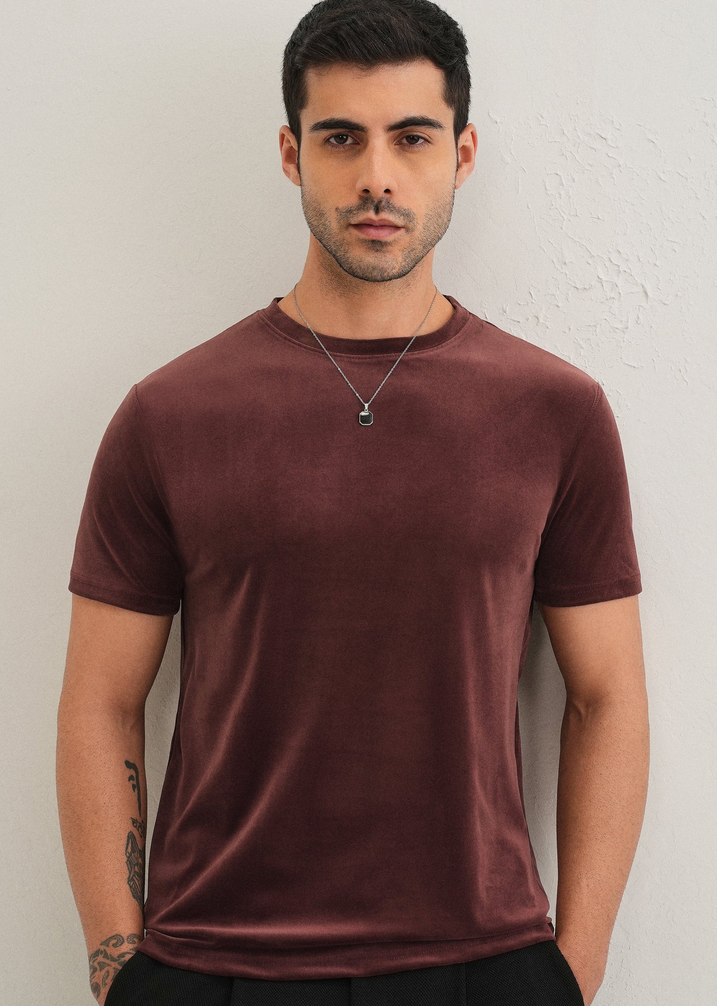 Maroon Plain Suede T-shirt