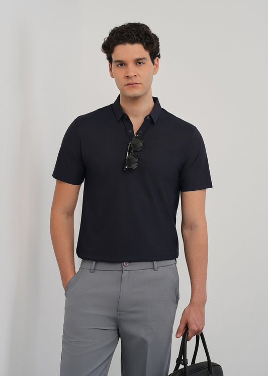Navy Blue Stitchless Polo Collar T-Shirt