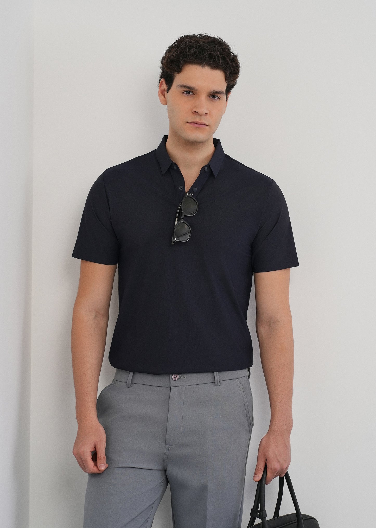Navy Blue Stitchless Polo Collar T-Shirt