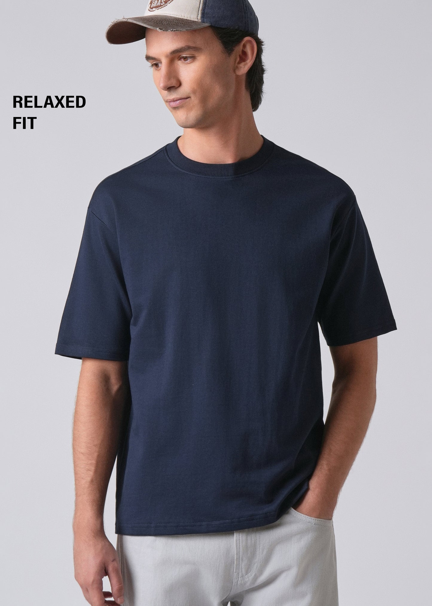 Navy Blue Basic Relaxed Fit T-shirt