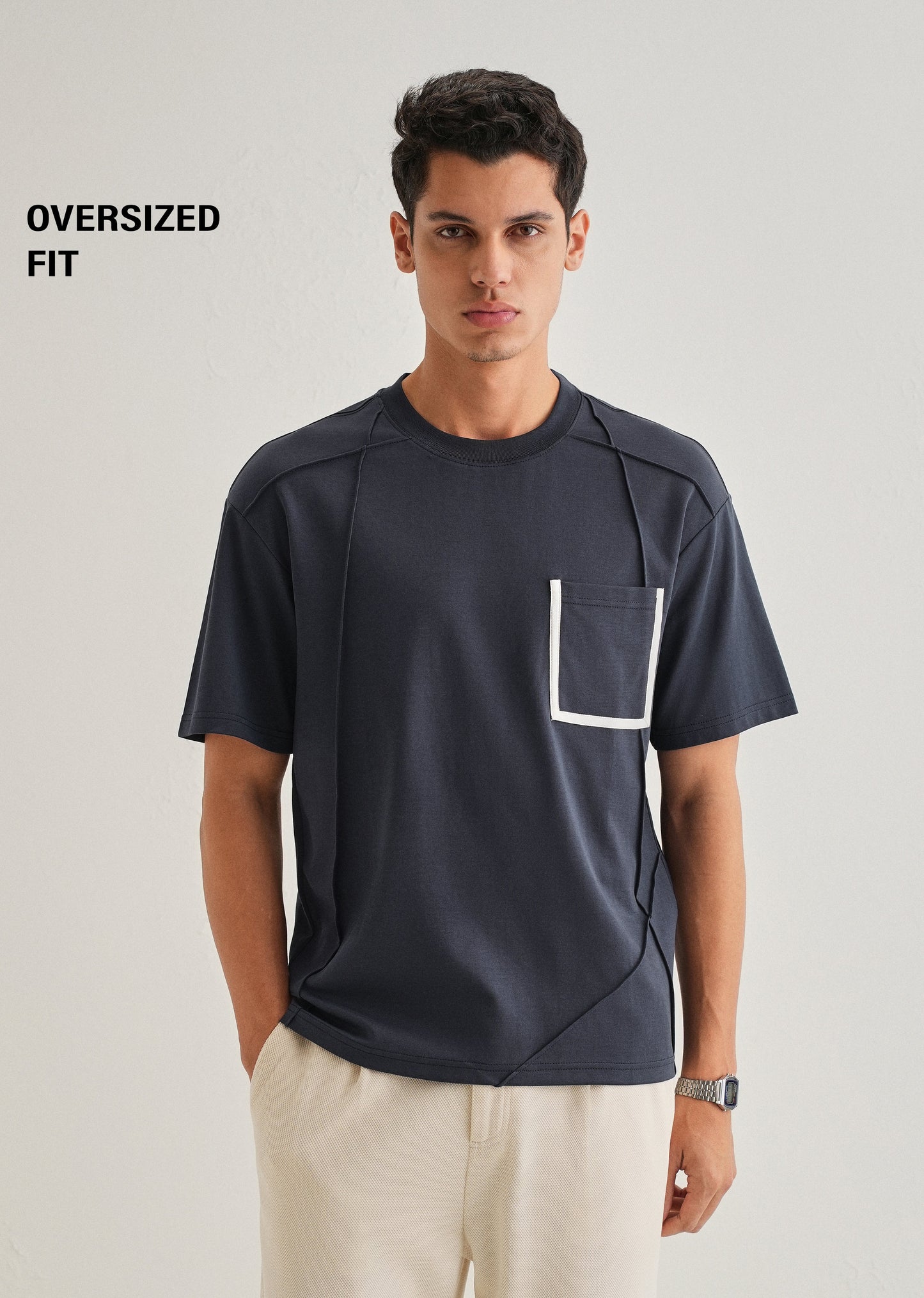 Navy Blue Cut & Sew Oversized T-shirt