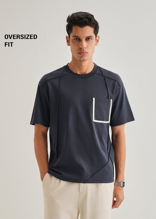 Navy Blue Cut & Sew Oversized T-shirt