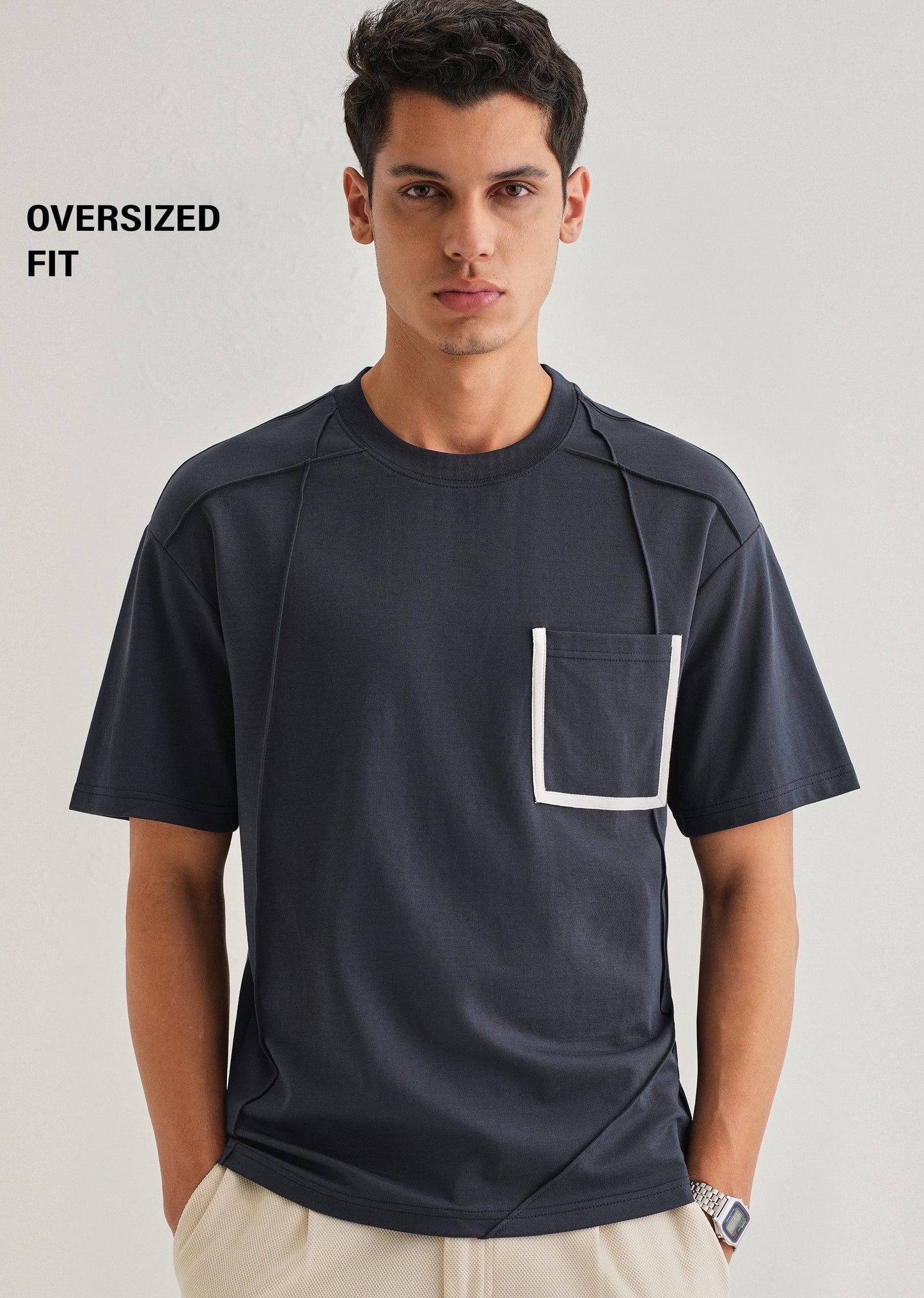 Navy Blue Cut & Sew Oversized T-shirt