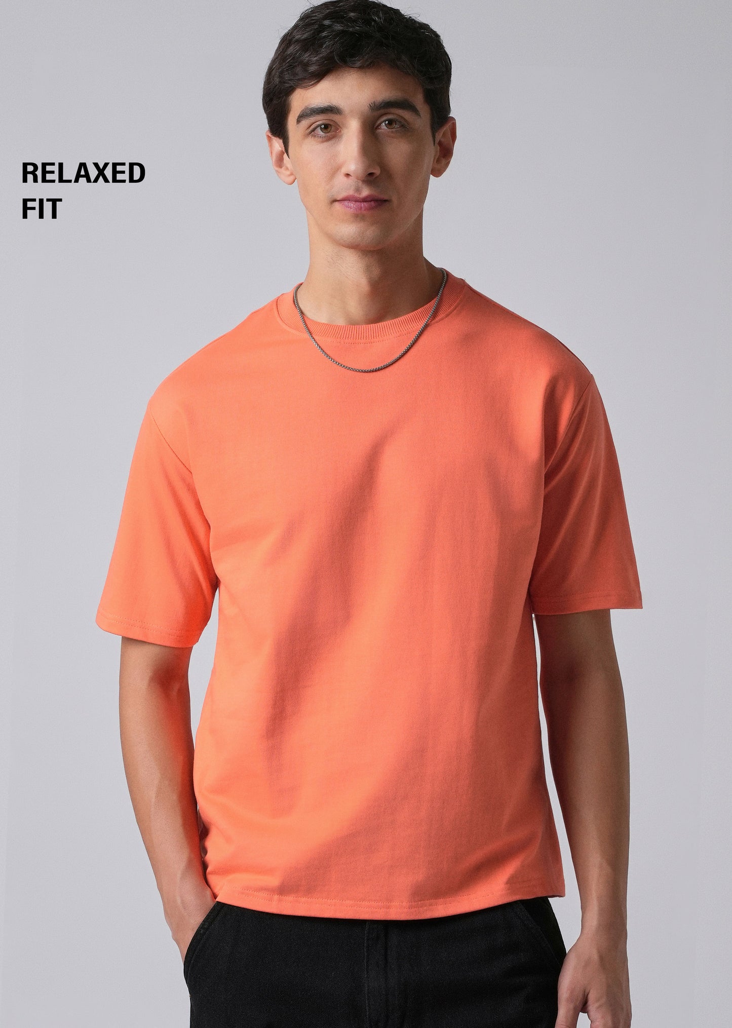 Peach Orange Basic Relaxed Fit T-shirt