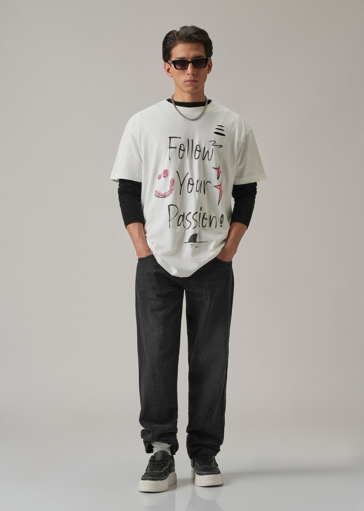 Pearl White Back Printed Oversized T-Shirt