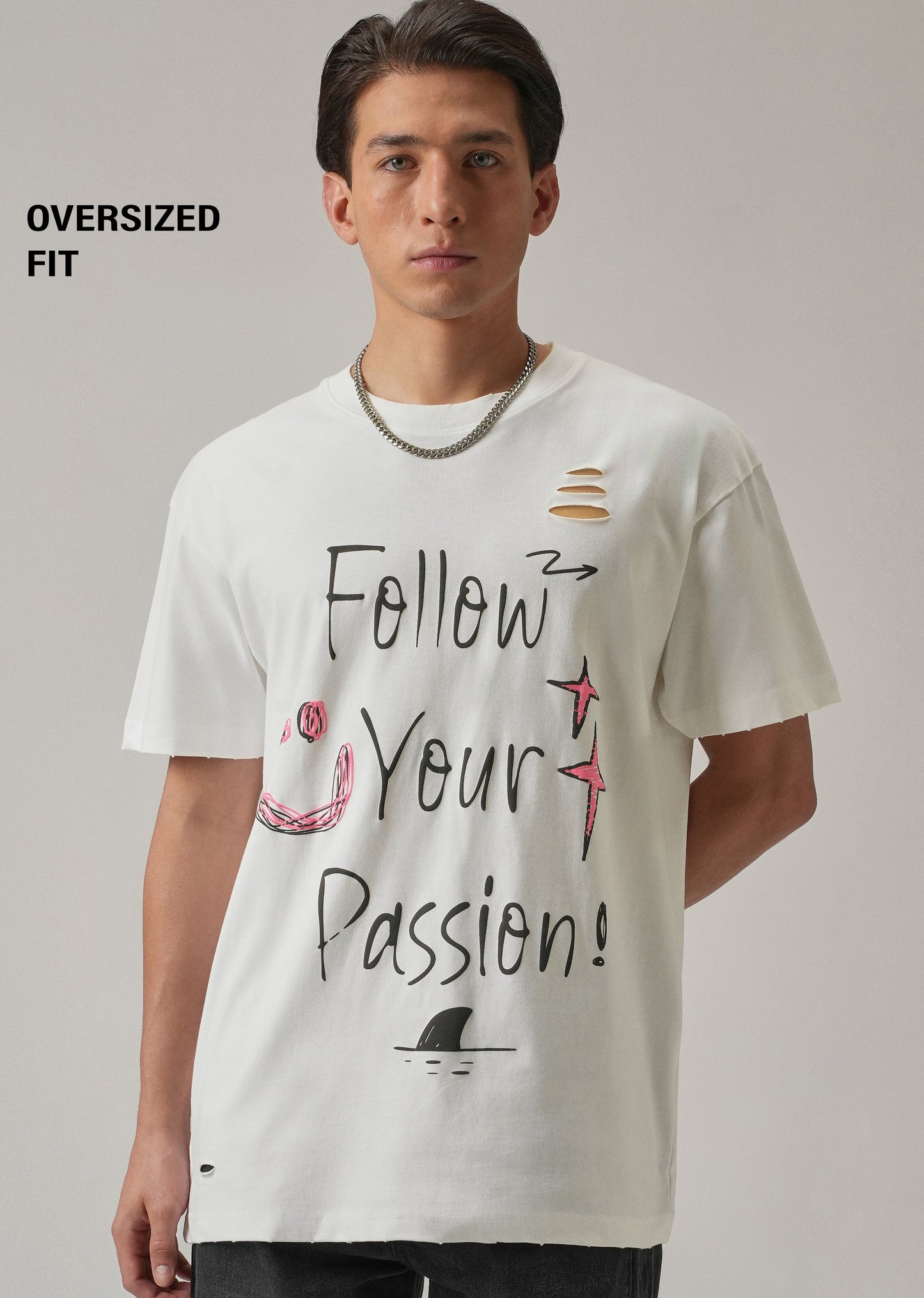 Pearl White Back Printed Oversized T-Shirt
