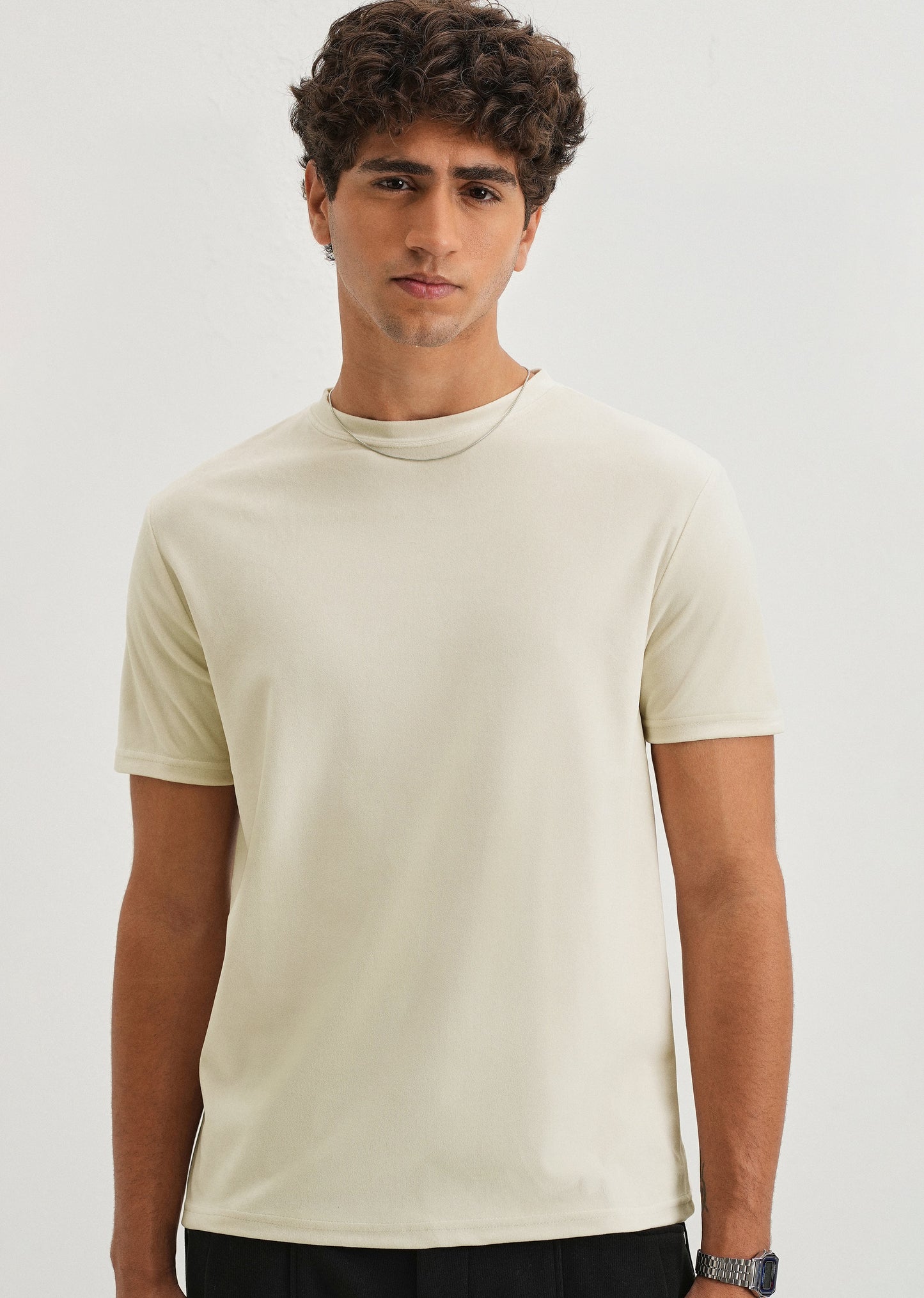 Pearled Ivory Plain Suede T-shirt