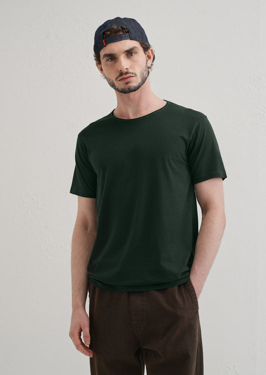 Pine Green Plain Round Neck T-shirt