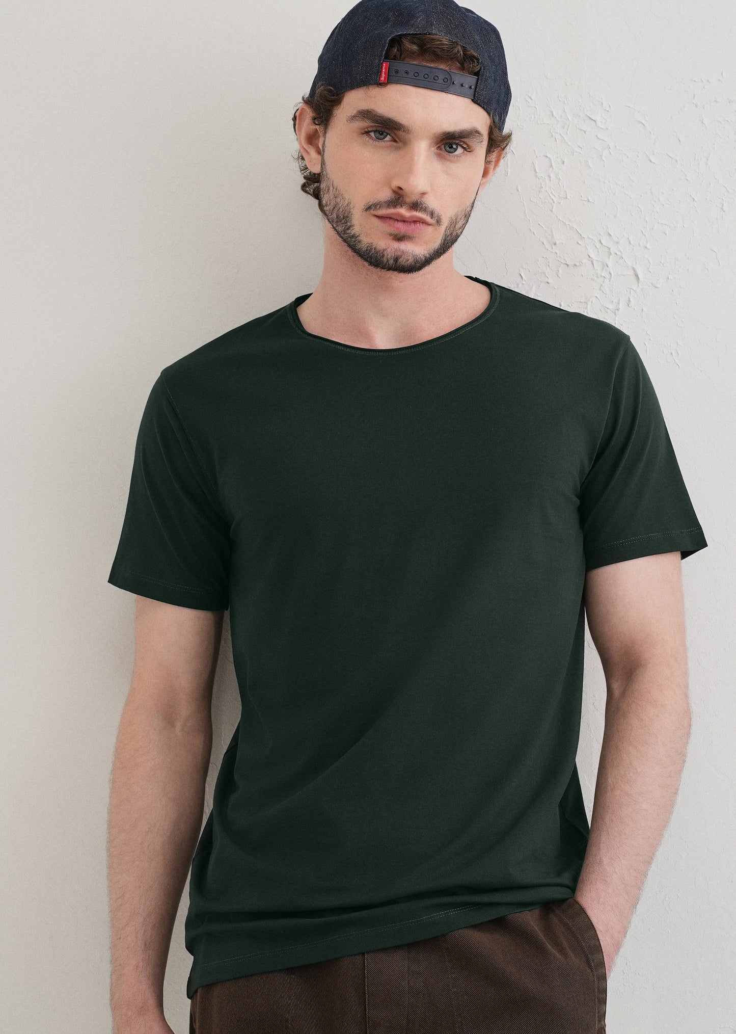 Pine Green Plain Round Neck T-shirt