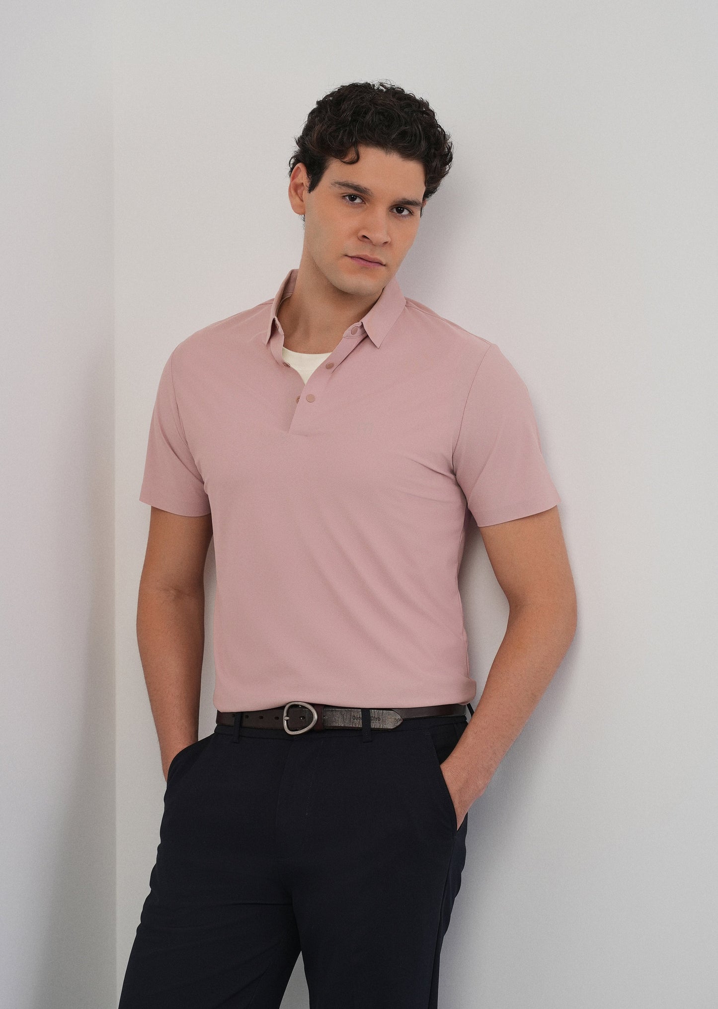 Pink Stitchless Polo Collar T-Shirt