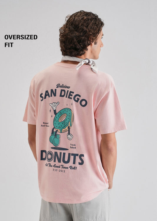 Pink Back Graphic Printed Oversized T-shirt