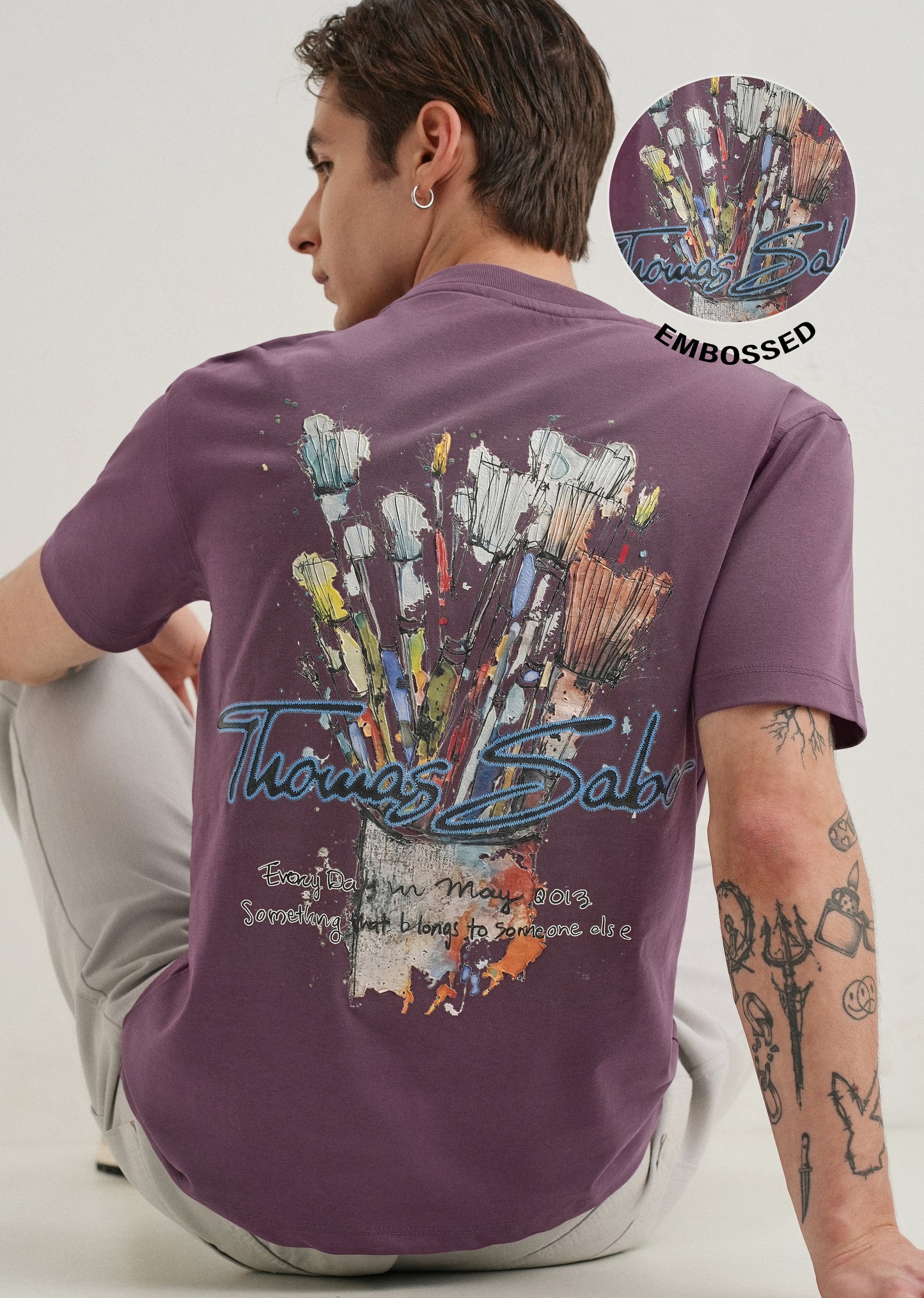 Purple Textured Back Print T-Shirt