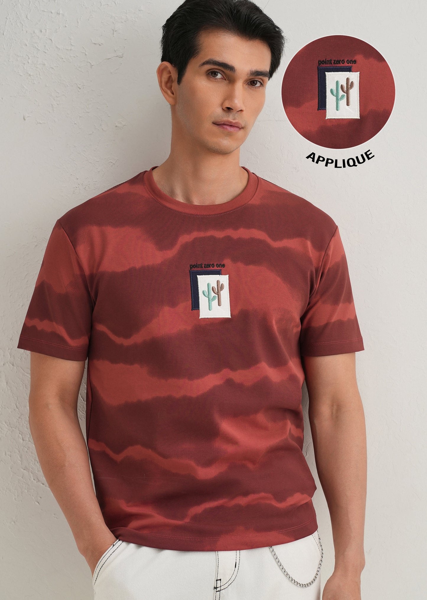 Red Dye Cactus Patch Print T-Shirt