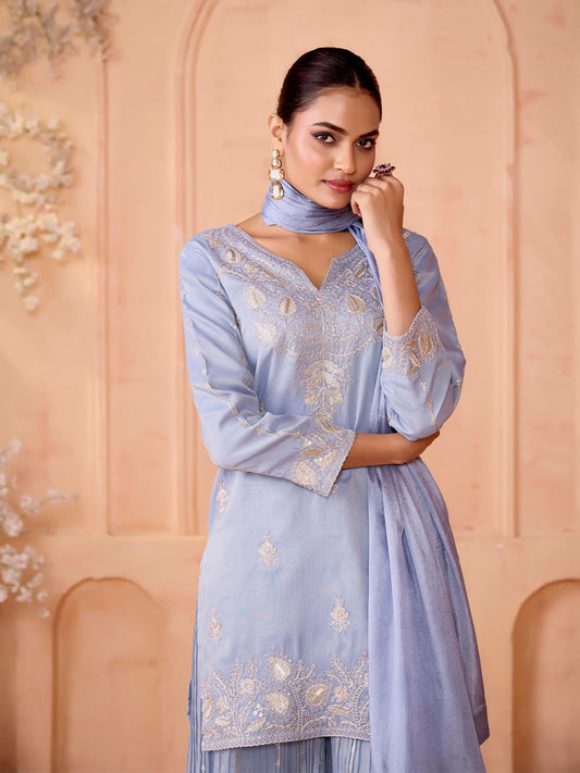 Elegant Georgette Kurti Palazzo Dupatta Set for Women – Festive & Party Wear