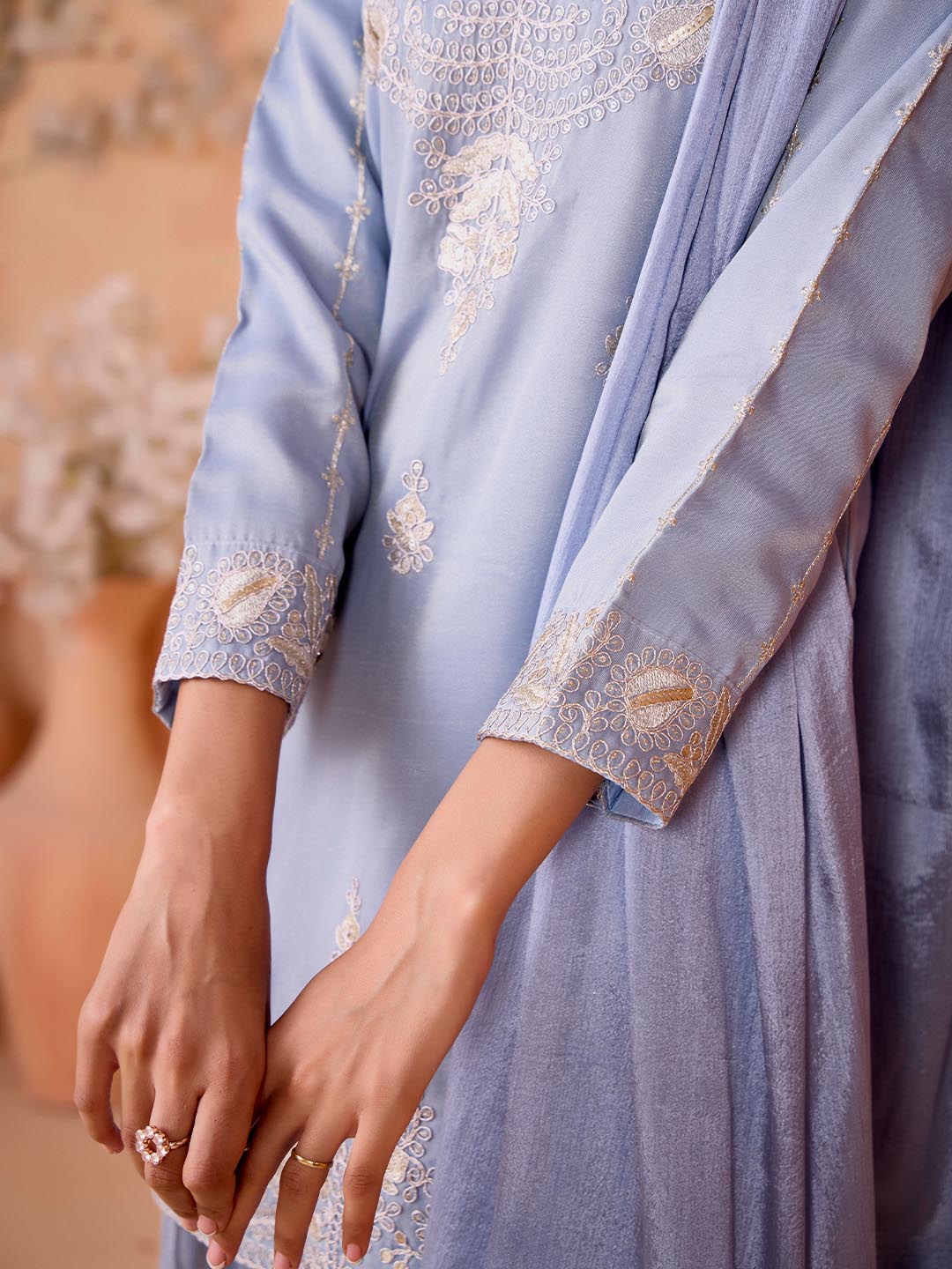 Elegant Georgette Kurti Palazzo Dupatta Set for Women – Festive & Party Wear