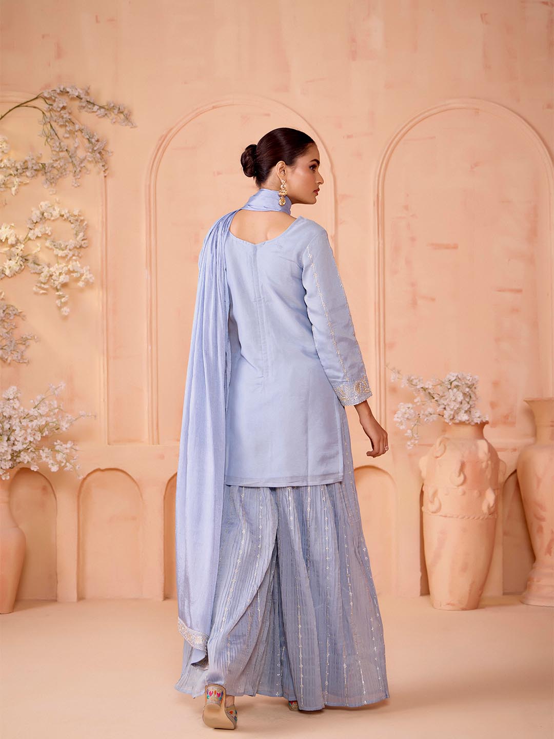 Elegant Georgette Kurti Palazzo Dupatta Set for Women – Festive & Party Wear