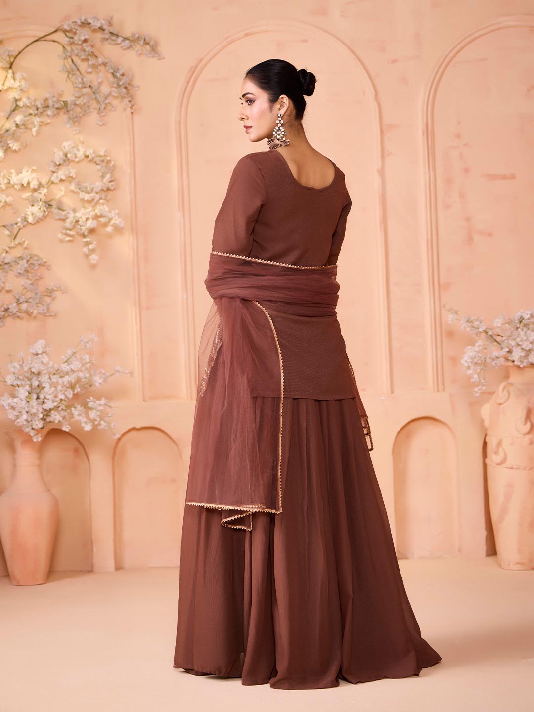 Women Pure Silk Embroidered Top Skirt Dupatta Set