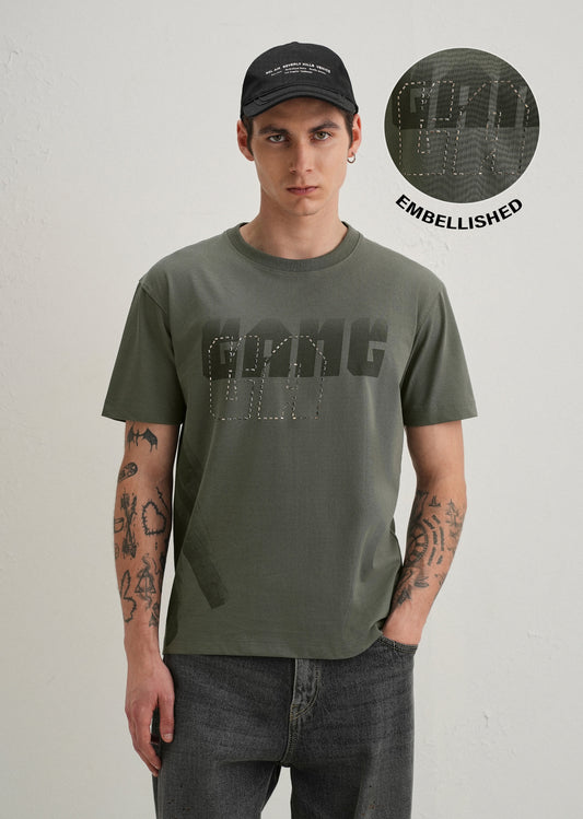 Sage Green Embellished T-Shirt