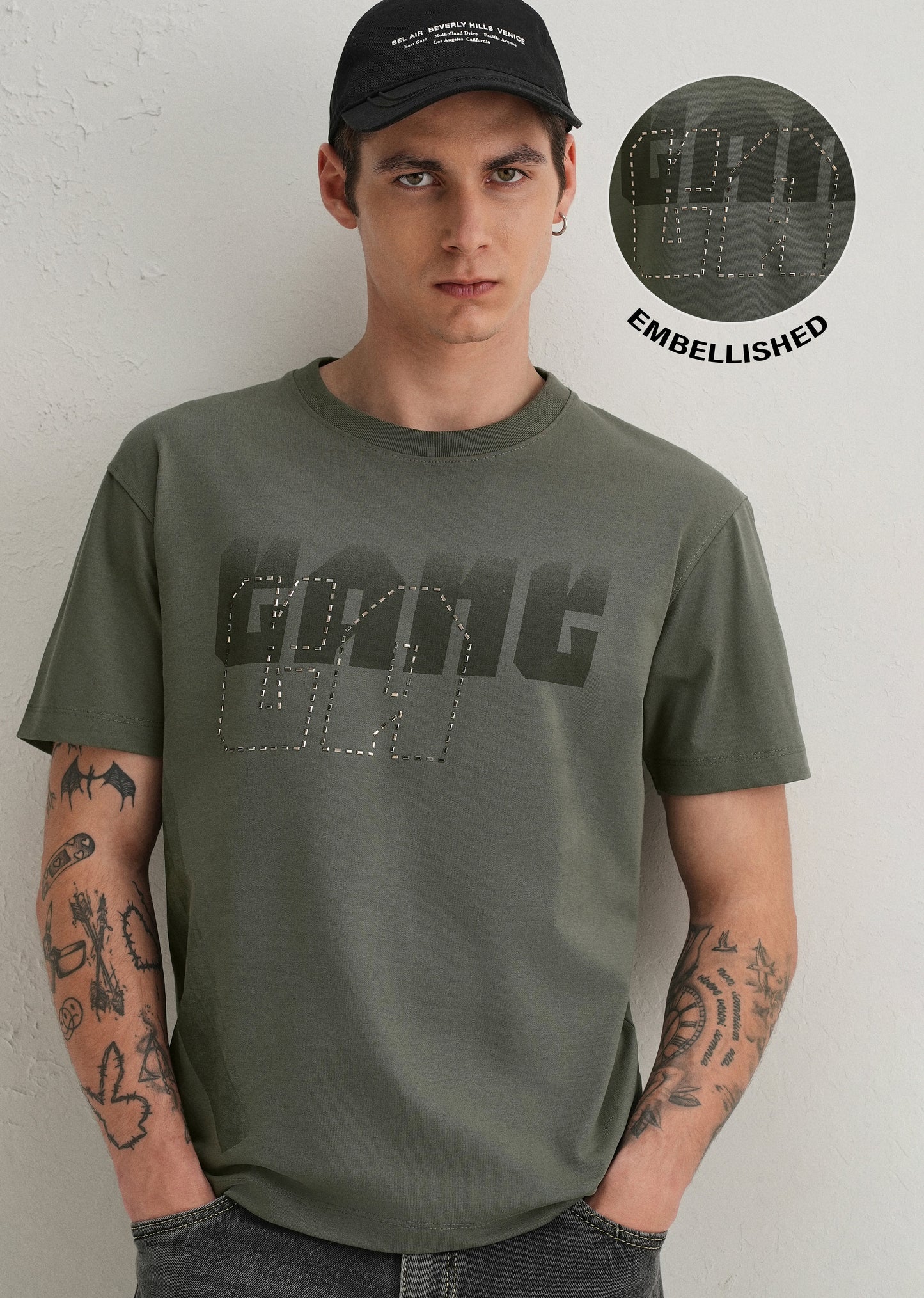 Sage Green Embellished T-Shirt