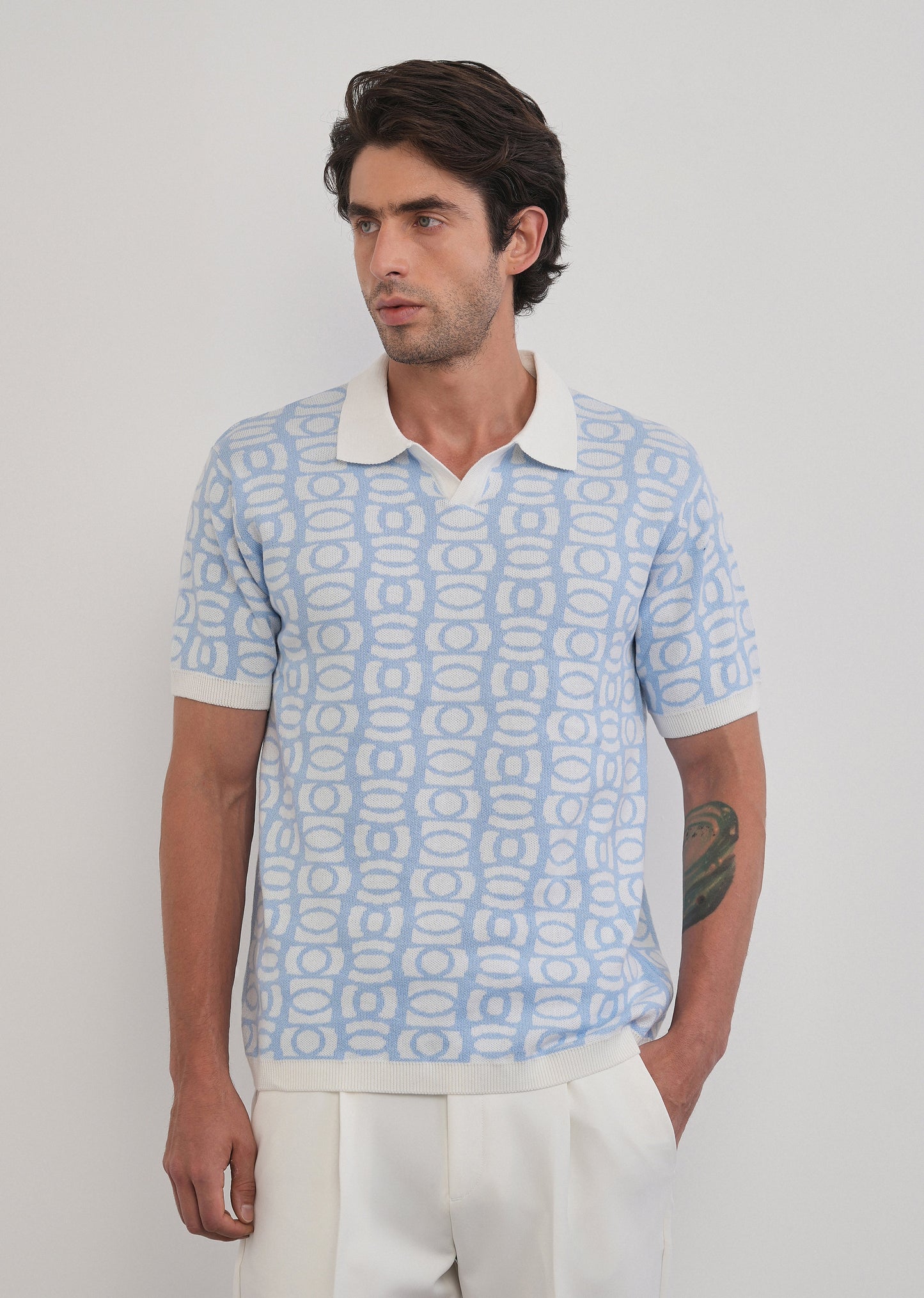 Cotton Sky Blue Knitted Polo